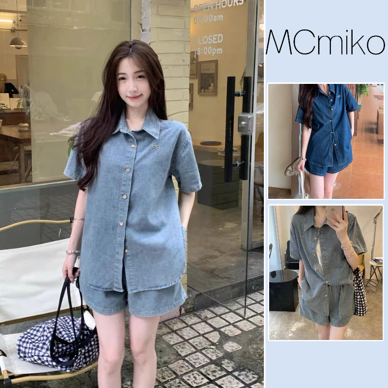 Short sleeve denim shirt เสื้อยีนส์ แขนสั้น คอปก เสื้อเชิ้ต แฟชั่น สไตล์เกาหลี