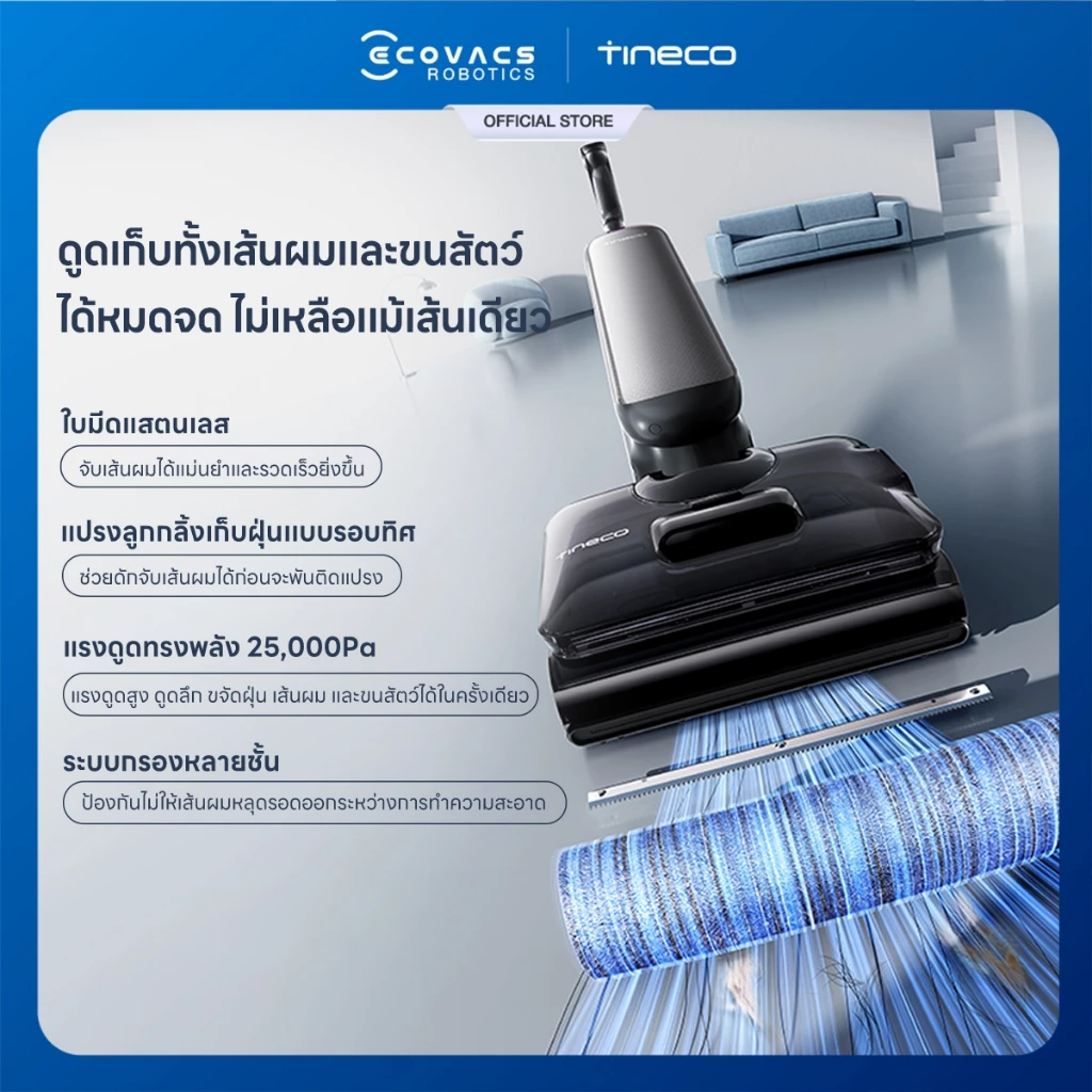 [NEW!] Tineco FLOOR ONE S9 Artist Steam Pro - เครื่องล้างพื้นไร้สาย พรีเมียม นำทางอัจฉริยะด้วยAi แรงดูดทรงพลัง 25,000Pa thumbnail 5