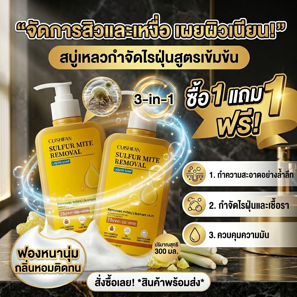 【สูตรใหม่】(ซื้อ1แถม1) 3-in-1 สบู่กำมะถันและเจลอาบ อ่อนโยนต่อผิวและไม่ทำให้เกิดการระคายเคือง