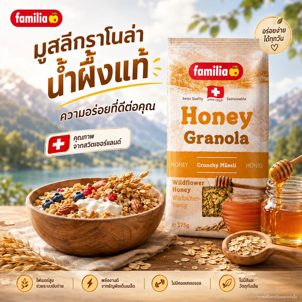 Familia Honey Granola 375g กลาโนร่า ธัญพืชอบกรอบผสมน้ำผึ้ง