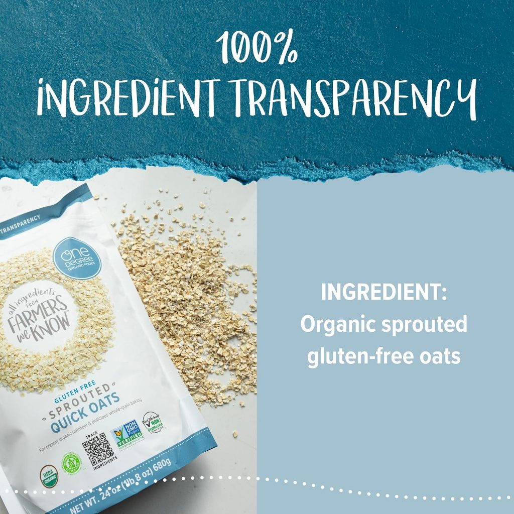 One Degree Gluten Free Organic Sprouted Quick Oats 680กรัม แบบสุกเร็ว ออร์แกนิค Oatmeal Overnight Oa