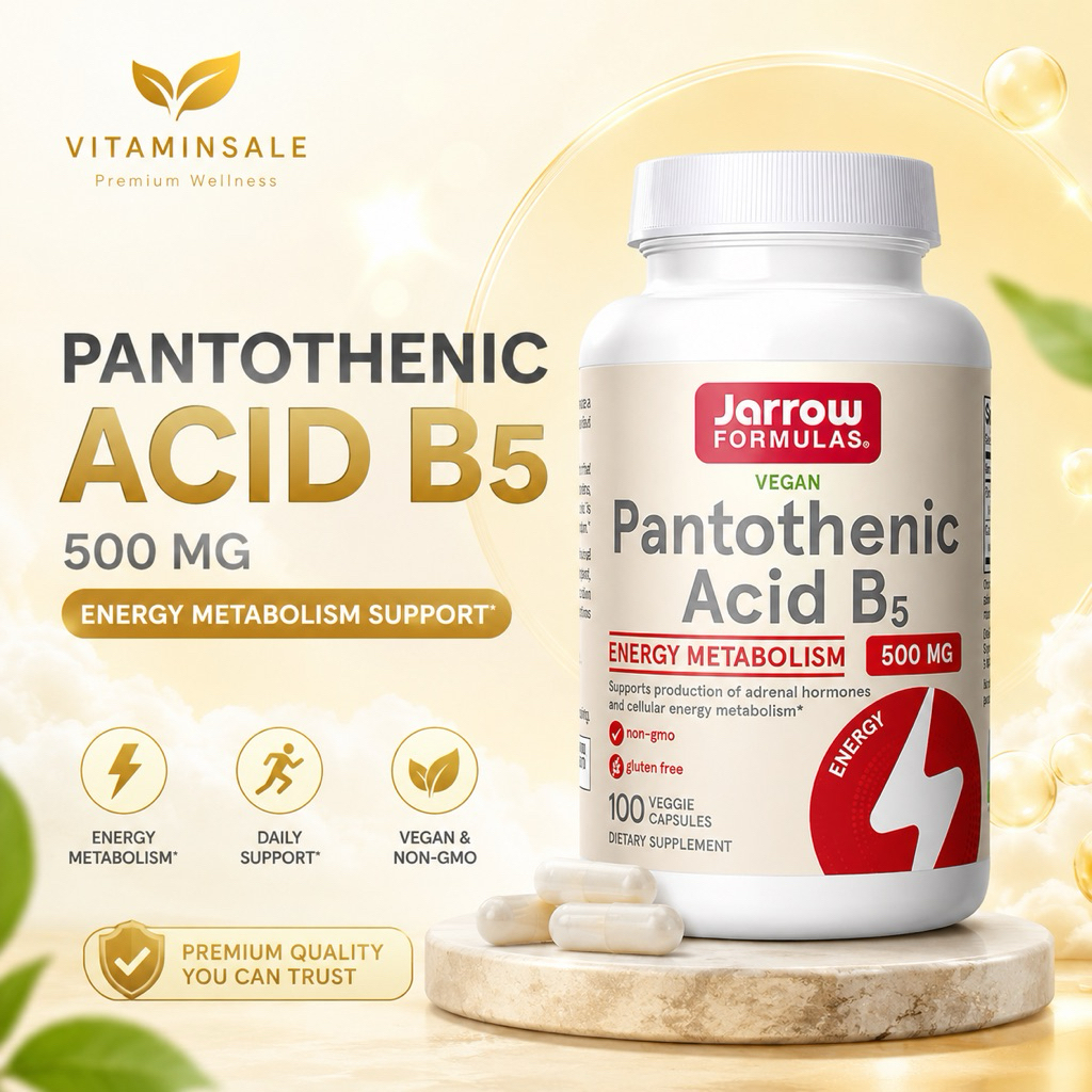 Jarrow Pantothenic Acid B5 500mg 100 แคปซูล ลดสิว ผมร่วง บำรุงผิว เส้นผม ต่อมหมวกไต
