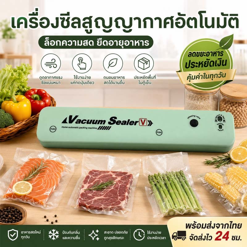 [ส่งจากไทย] 🥩เครื่องซีลสูญญากาศ เครื่องซีลสุญญากาศ เครื่องซีลถุง ดูดแรง ซีลแน่น ล็อกความสด พร้อมส่ง🚀