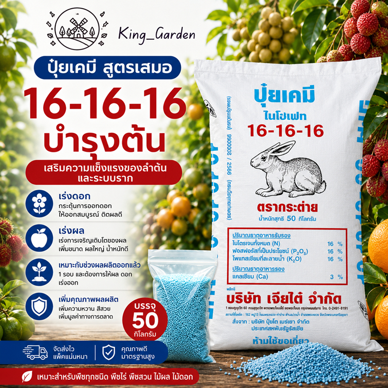 ปุ๋ยตรากระต่าย 16-16-16 ของแท้ 100% ปุ๋ยบำรุงพืช เร่งโต ต้นแข็งแรง