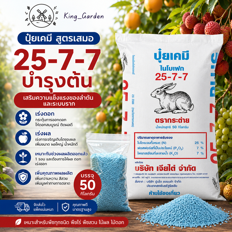 ปุ๋ยตรากระต่าย ของแท้ 100% 25-7-7 ปุ๋ยบำรุงต้น ใบ ราก ช่วยให้พืชแข็งแรง