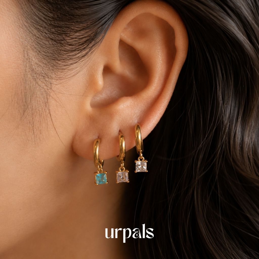 URPALS ต่างหูห่วง สายฝอ Stainless ชุบทอง 18K ไม่ลอก ไม่ดำ แพ้ง่ายใส่ได้