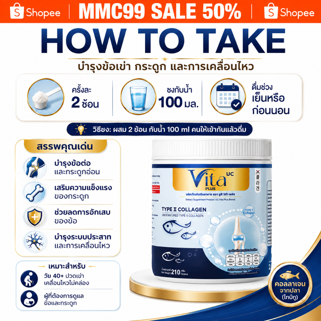 [ลด 50%] Vita Collagen 210 กรัม : สูตรคอลลาเจน เข้มข้น หยุดปวด ป้องกันสูญเสีย( ส่ง พรุ้งนี้ MMC99_นครราชสีมา )