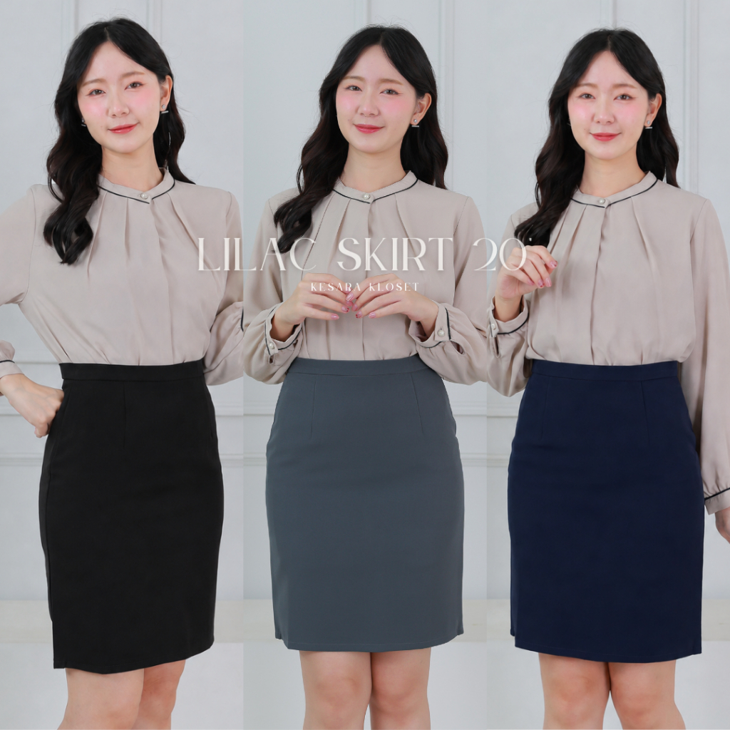 กระโปรงทำงานเอวสูง ทรงเอผ่าหลัง ยาว20' Lilac Skirt