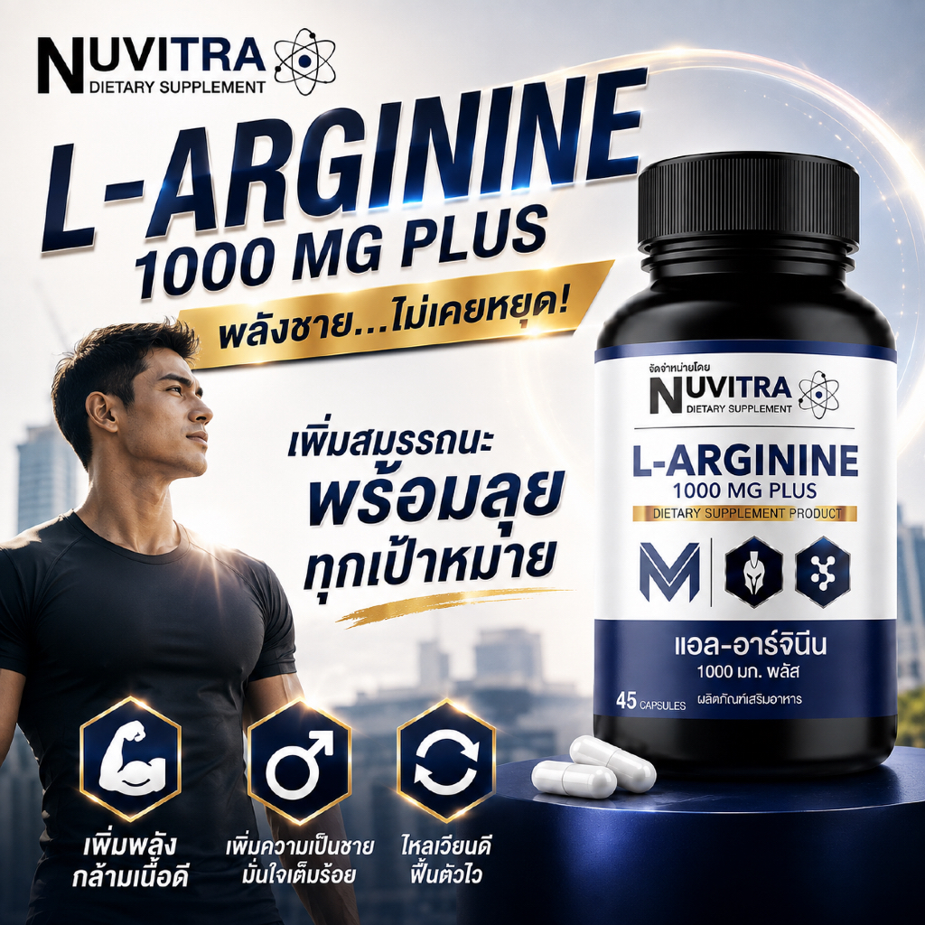 NUVITRA L-ARGININE 1000 MG แอล-อาร์จินีน 1000 มก. พลัส 45 แคปซูล อาหารเสริมคุณผู้ชาย