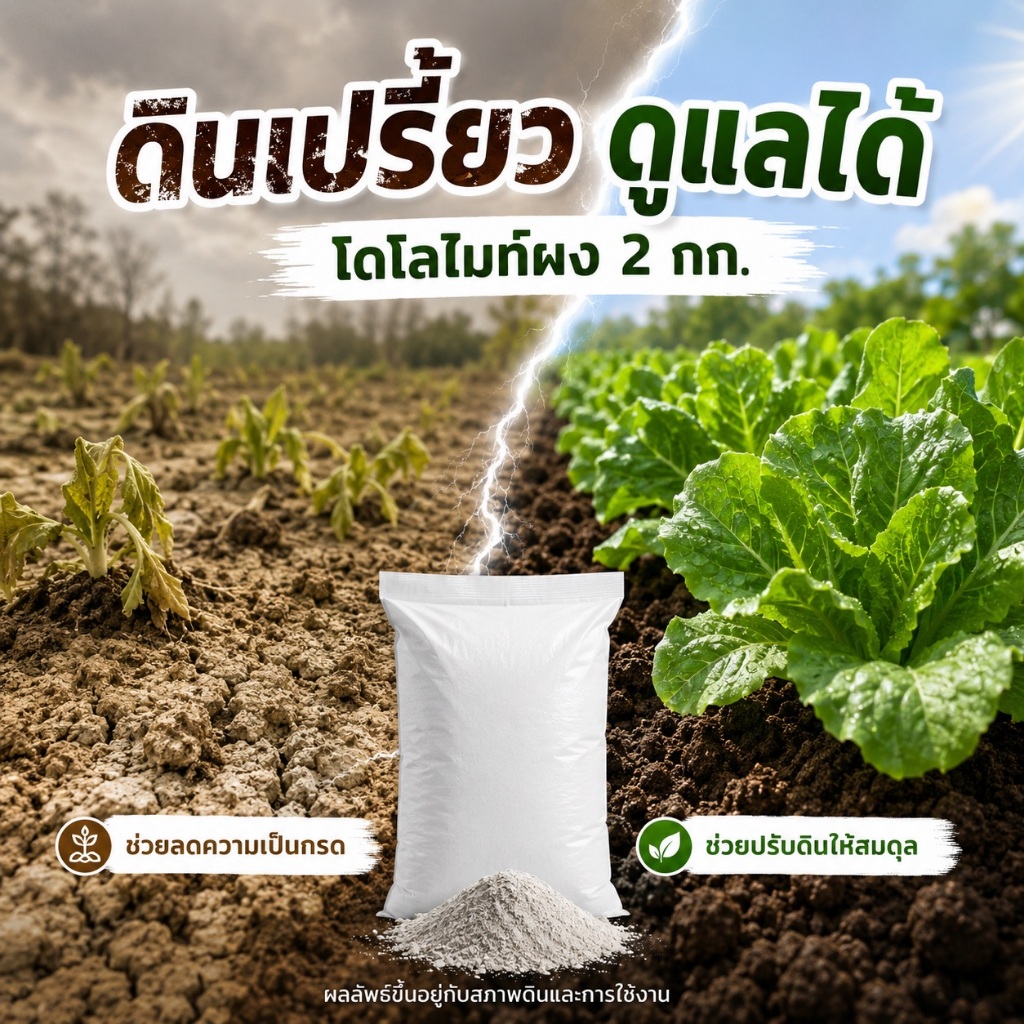 ปูนขาวโดโลไมท์ธรรมชาติ 2 กก. ปรับสภาพดิน ลดกรด แก้ดินเปรี้ยว เพิ่มแคลเซียมและแมกนีเซียม