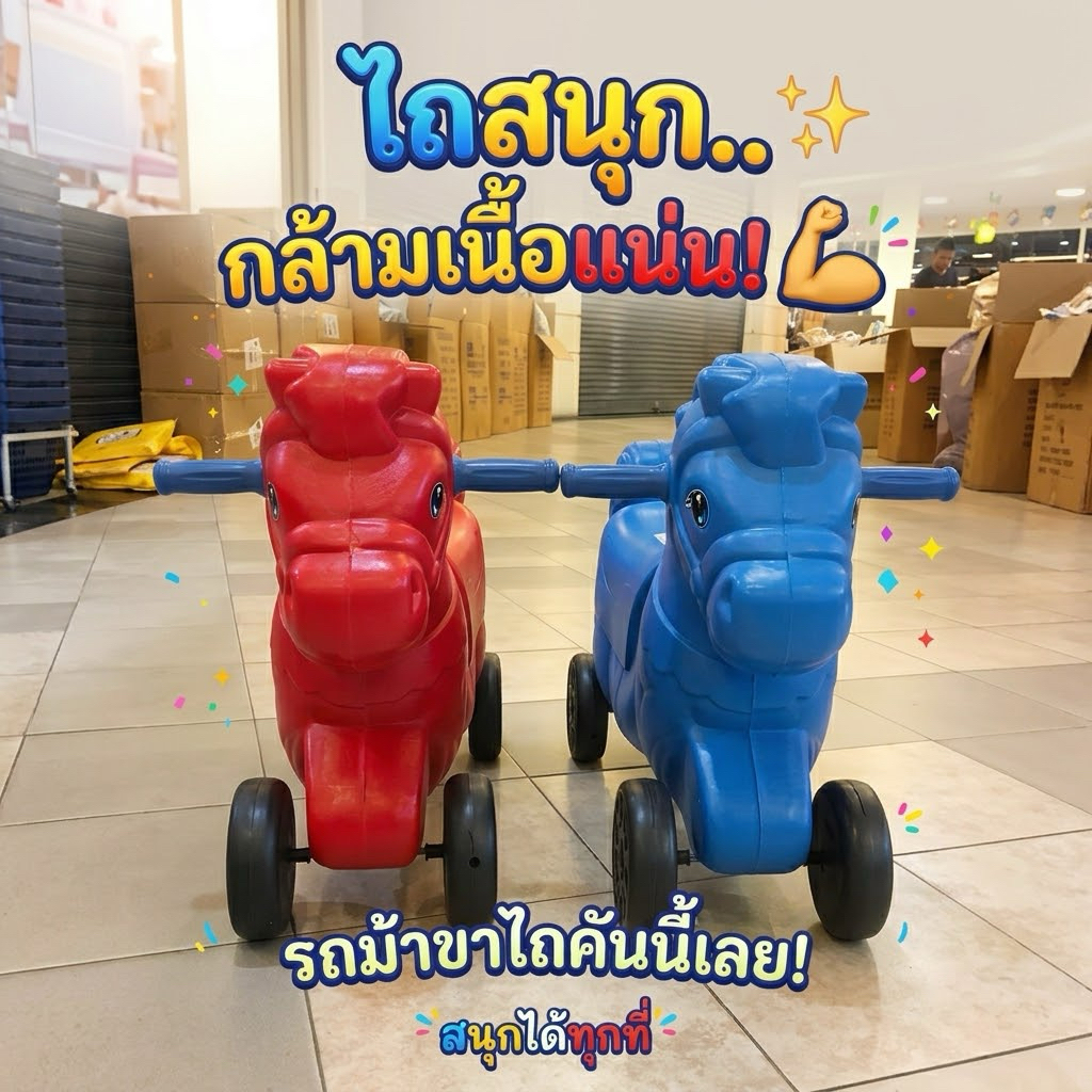 รถม้าขาไถ รถขาไถเด็ก ม้า รถของเล่นเด็ก พลาสติกแข็งแรงทนทาน สุดๆ รถม้าเด็ก มี 2 สี แดง และ น้ำเงิน