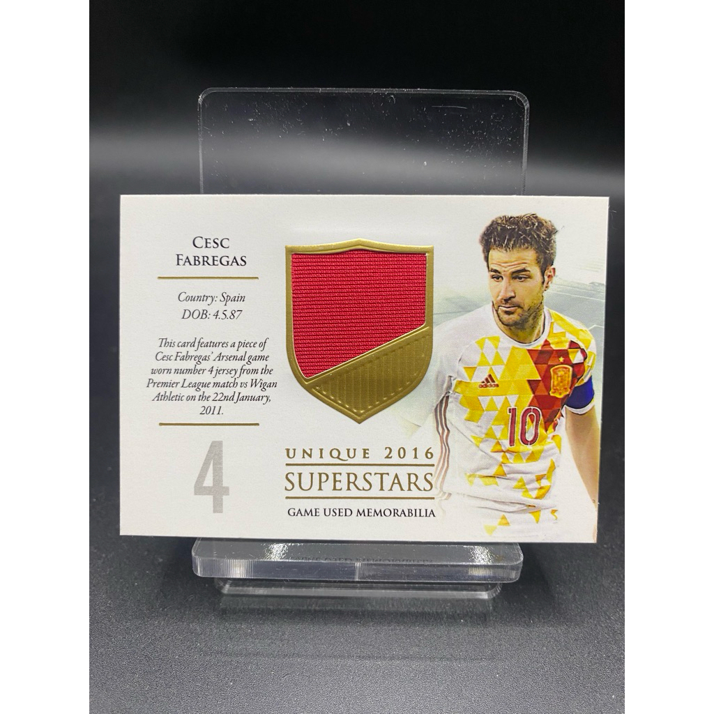 การ์ดฟุตบอล👕ชิ้นส่วนผ้า Cesc Fabregas Game-Worn Jersey /59 | 2016 Futera Unique Superstars #4