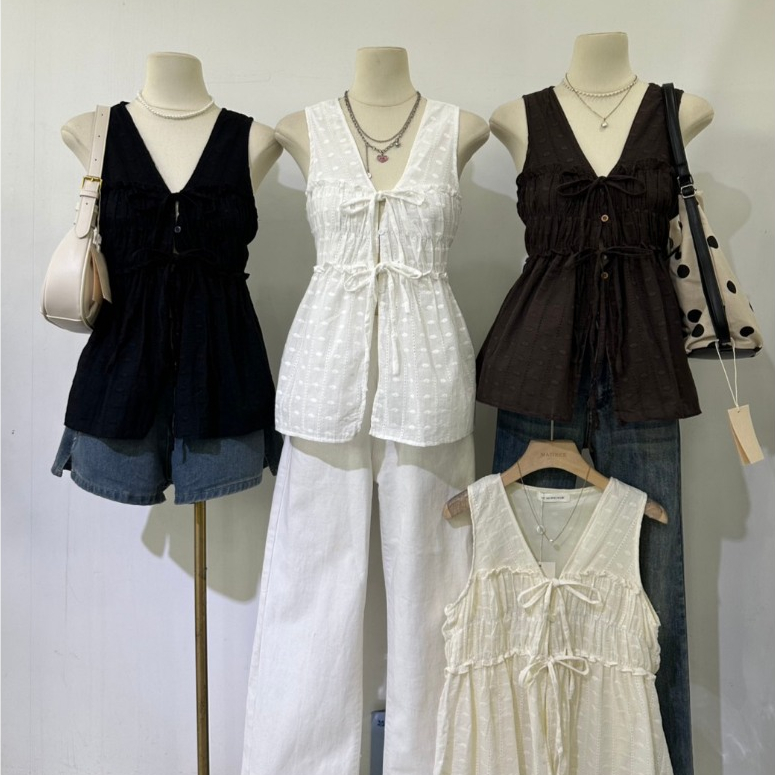 M2309 เสื้อผูกหน้าสุดคิวท์ ใครหาชุดไปทำคอนเทนต์คาเฟ่เสาร์อาทิตย์นี้ ต้องจัดรุ่นนี้เลย