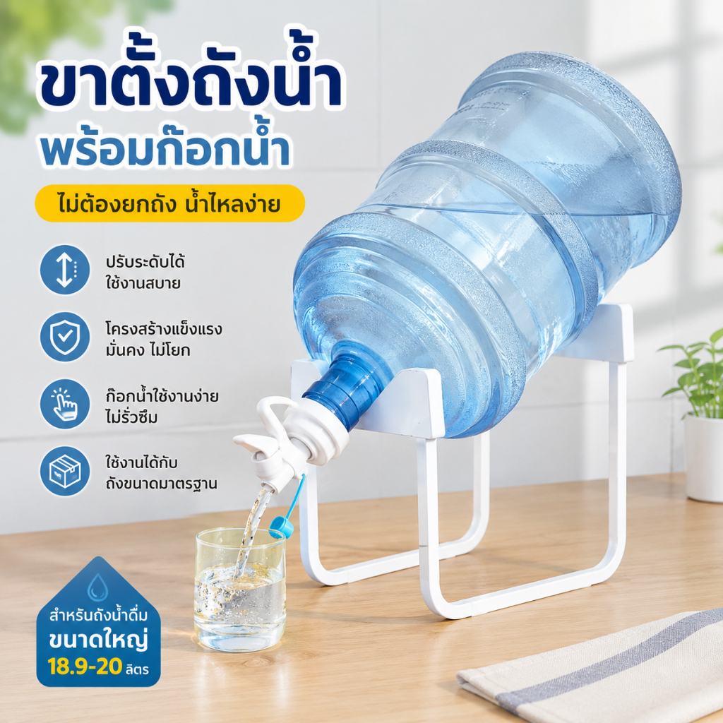 Domeliv ขาตั้งถังน้ำ 20 ลิตร พร้อมจุกกดน้ำ แบบฝาล็อค ขาตั้งถังน้ำดื่ม ที่วางถังน้ำ โครงเหล็กแข็งแรง มีหลายสี