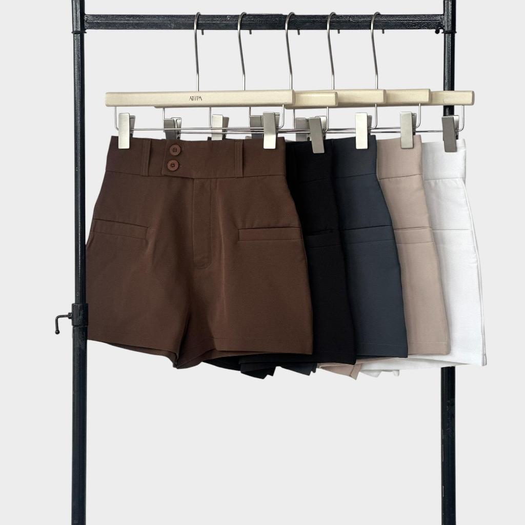Atipashop - Onni Soft Shorts กางเกงขาสั้น เอวสูง ดีเทลกระเป๋าหน้า