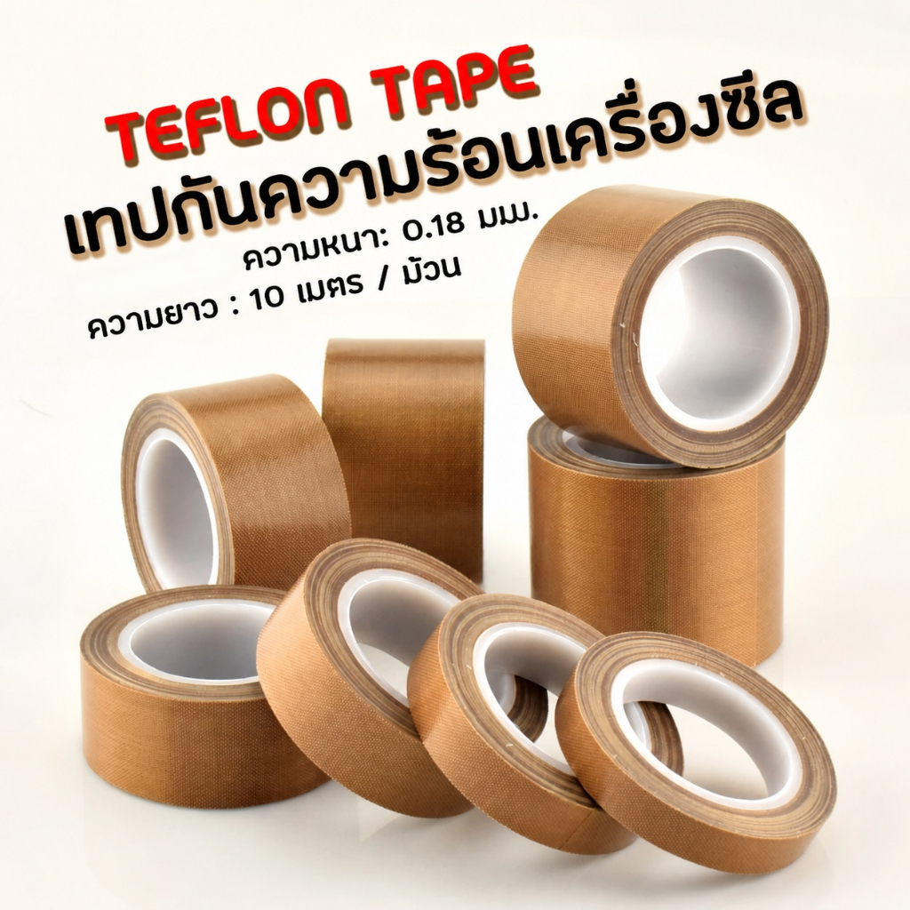 ยาว10เมตร ผ้าเทปกันความร้อน สำหรับเครื่องซีล มีกาวในตัว ความหนา 0.18mm
