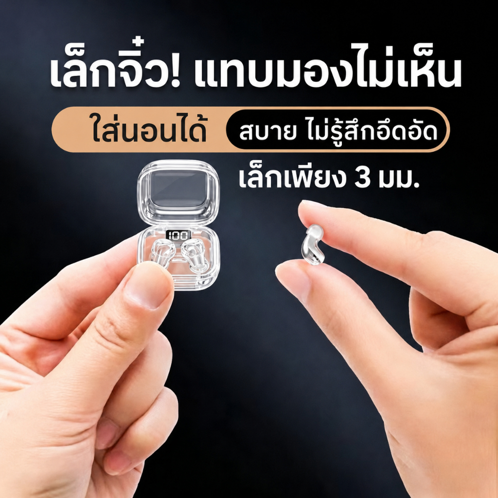 หูฟังนอนบลูทูธไร้สาย รุ่นพรีเมียม 2026 ขนาดมินิซ่อนในหู ตัดเสียงรบกวน เสียง HIFI ช่วยหลับง่าย ใส่นอนสบาย แบตอึด