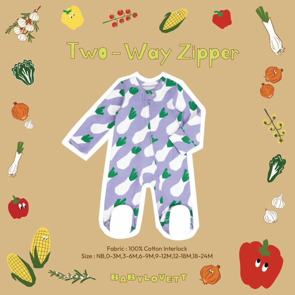 [Babylovett] 19 Veggies - Two way zipper ชุดนอนคลุมเท้า