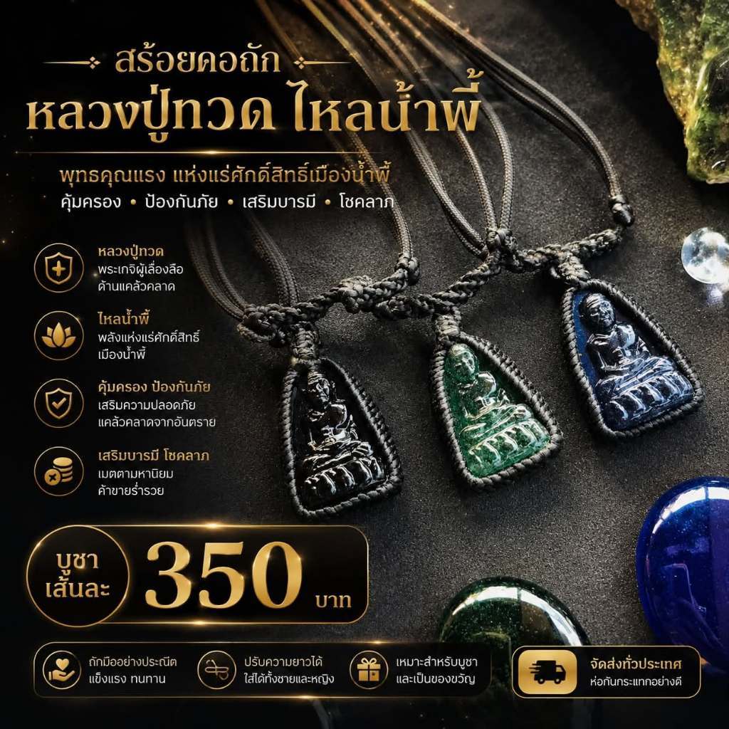 สร้อยคอถักหลวงปู่ทวดแร่ไหลน้ำพี้