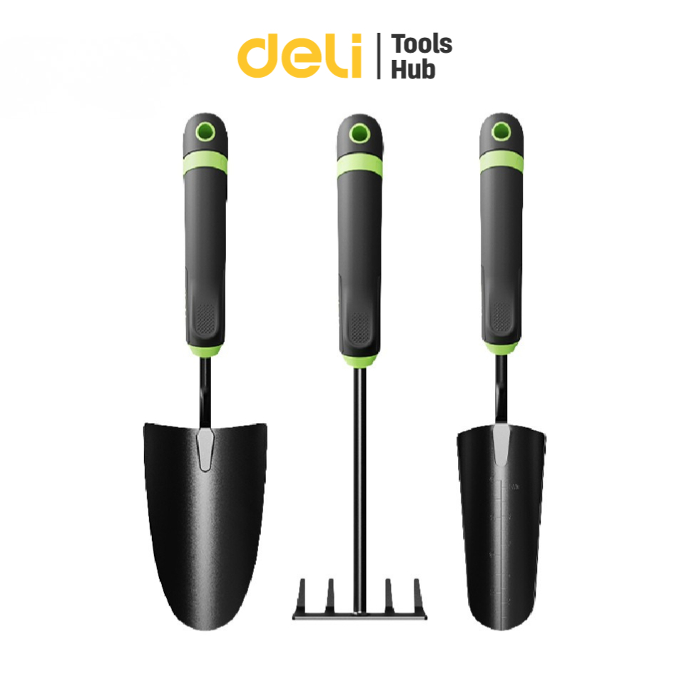 Deli ชุดอุปกรณ์ทำสวน ชุดจอบทำสวน จอบขุดสวน 3 แบบ คราด อุปกรณ์ตกแต่งสวน Gardening Tools