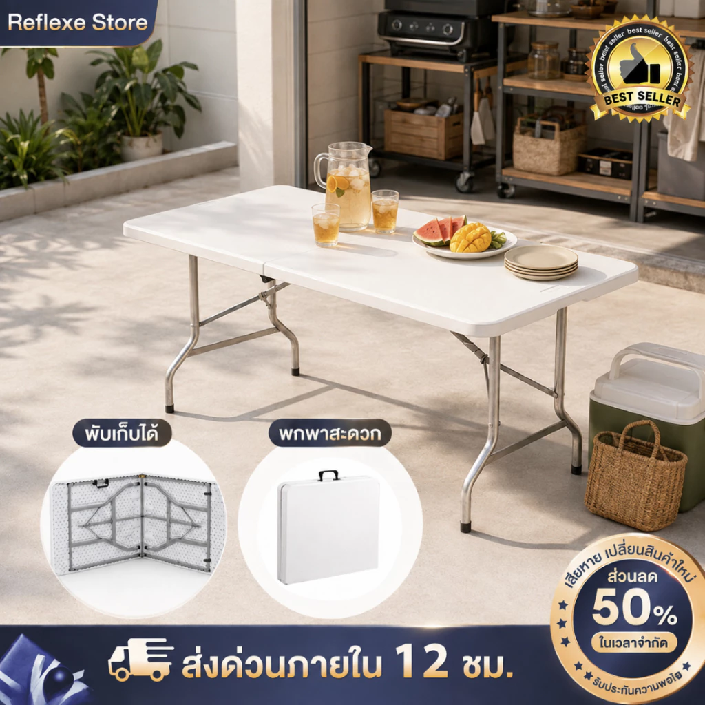 Reflexe โต๊ะพับได้ โต๊ะแคมป์ปิ้ง 180/150/120CM พกพาสะดวก