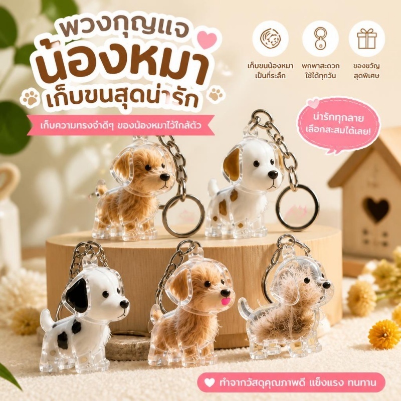 2 PCS พวงกุญแจที่ระลึกขนสุนัข โปร่งใส แบบแคปซูลสร้างสรรค์ จี้ห้อยกระเป๋าได้ Keychain Pendant