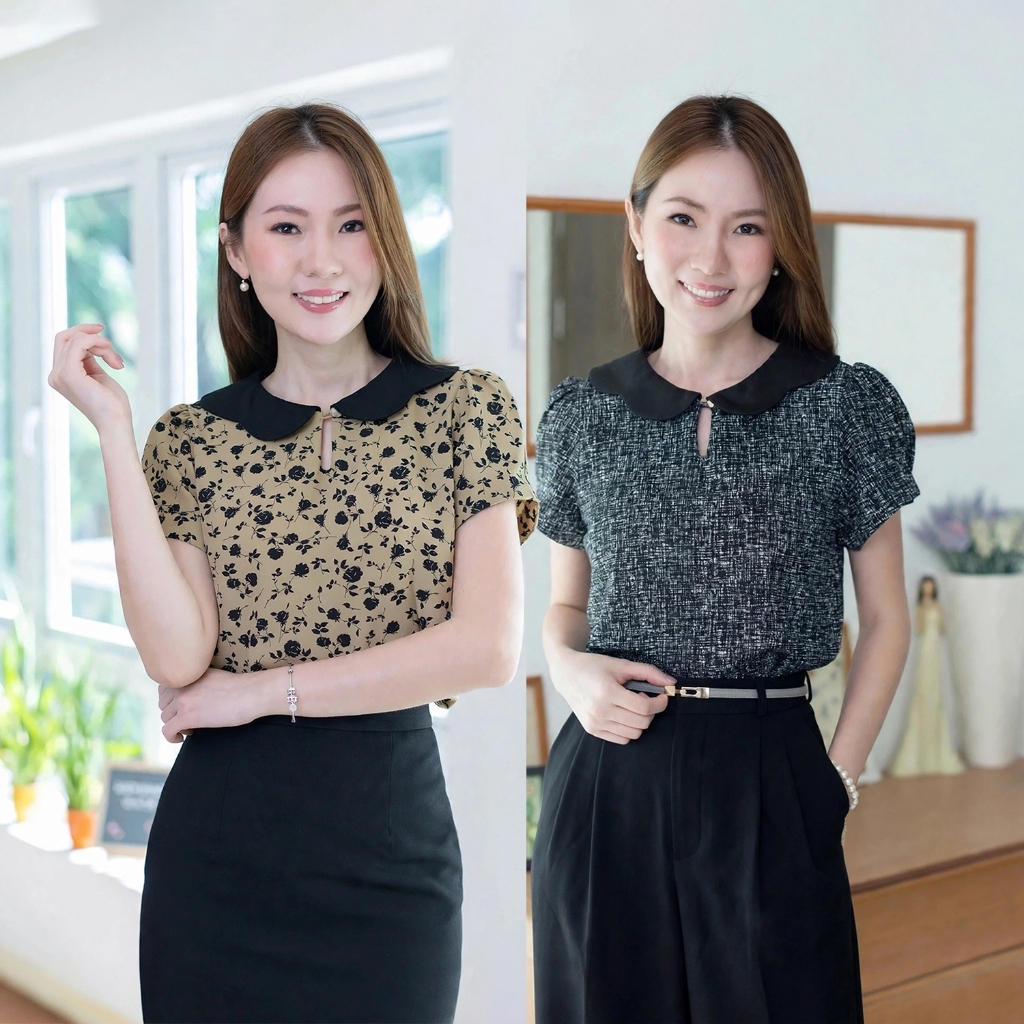 Narinari : MT6906 Petal Collar Folded Sleeve Blouse