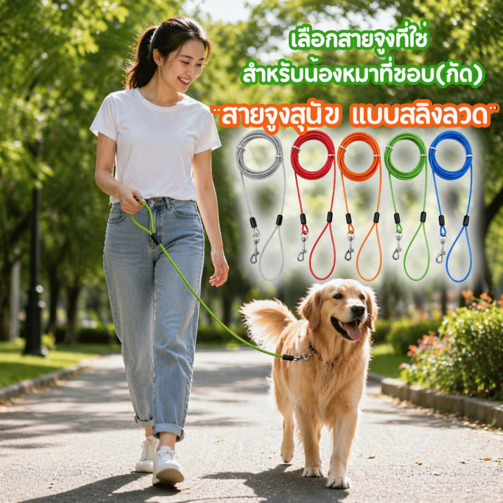 เชือกจูงสัตว์เลี้ยงทำจากลวดเหล็ก ด้ามจับพลาสติก ปรับขนาดได้ เหมาะสำหรับสุนัขขนาดเล็ก ความยาวพิเศษ