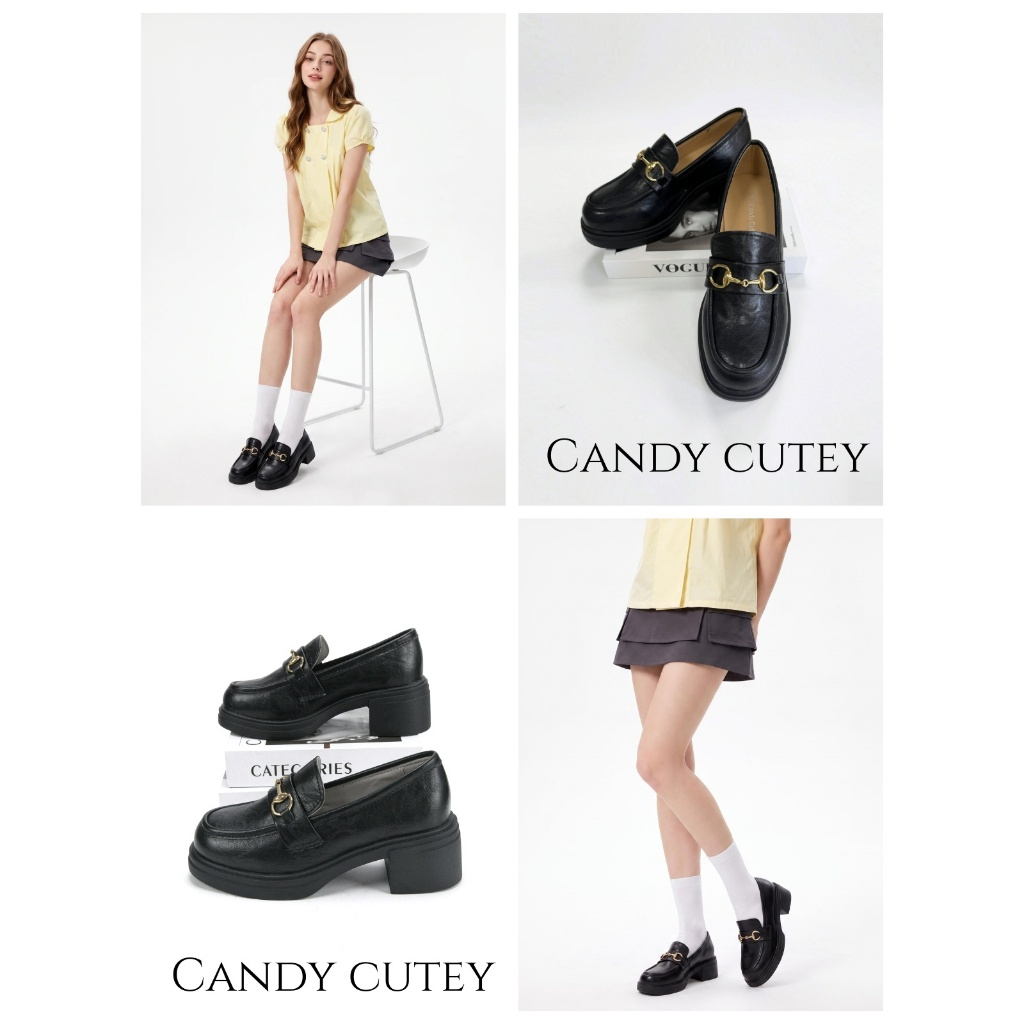 Candy Cutey รองเท้าโลฟเฟอร์ผู้หญิง หัวกลมทรงสวย พื้นนุ่มสบาย กลัดโลหะหรูหรา เข้าได้ทุกชุด เหมาะทำงานและใส่ประจำวัน