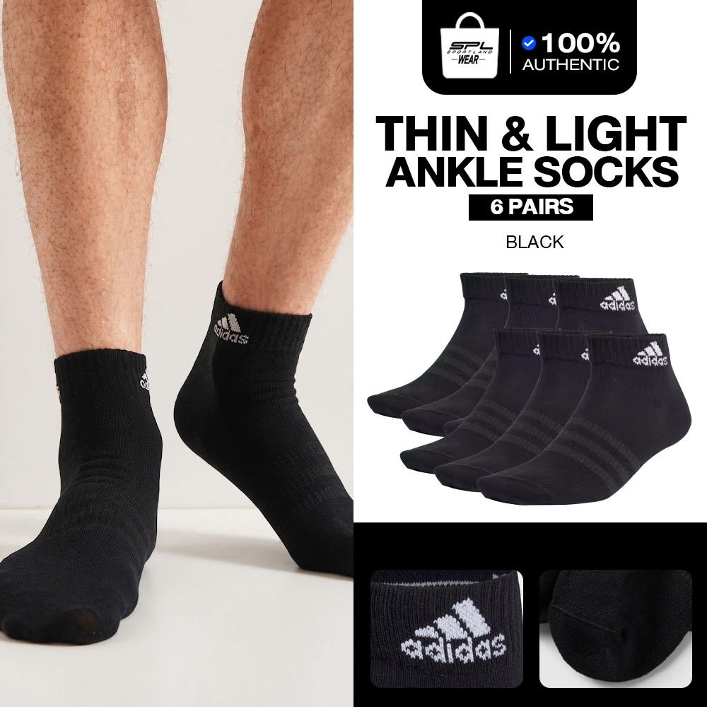 Adidas อาดิดาส ถุงเท้าข้อสั้น ถุงเท้าสีดำ Socks Thin and Light Sportswear Ankle 6 Pairs IC1293 (700)