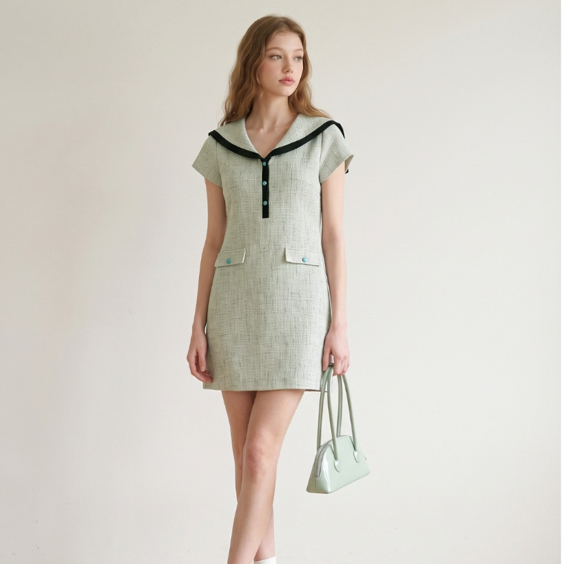 AMILA Dress AM-D1428 ทวิต แขนสั้น IGPU26-08 PCE1890