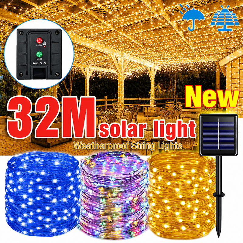 YAKO ไฟเส้นโซล่าเซลล์ ไฟเส้นโซล่าเซลล์แต่งสวน IP65 ไฟตกแต่งโซล่าเซลล์ LED 300