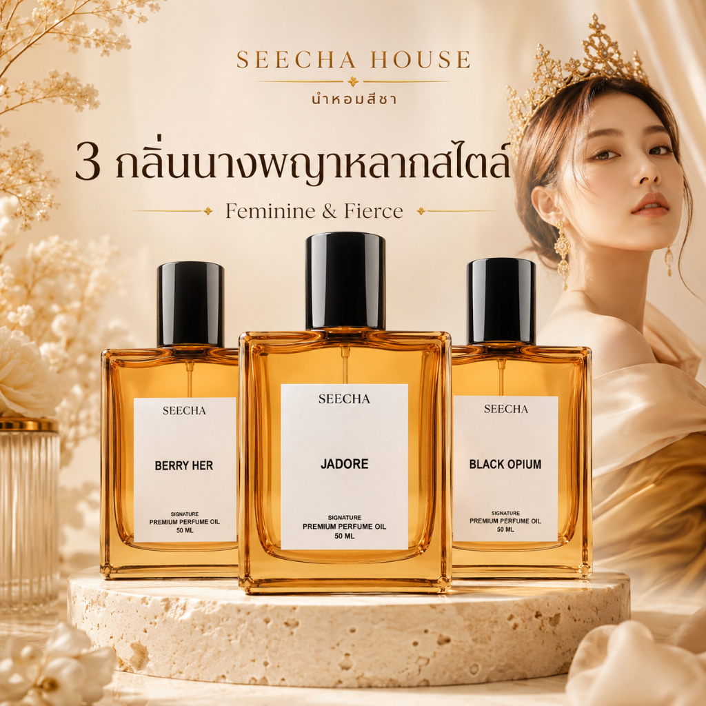 ✨3 กลิ่นนางพญาหลากสไตล์ (Feminine & Fierce)✨Seecha Oil Perfume น้ำหอมสีชา สีชาออยล์ ขนาด 50ml.
