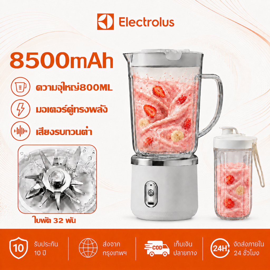 【แก้วแถมฟรี】เครื่องคั้นน้ำผล เครื่องปั่นน้ำผลไม้ มีใบมีด32ใบ ทรงพลัง บดน้ำแข็ง แถมถ้วย ทนทาน พกพา เครื่องปั่นสมูทตี้