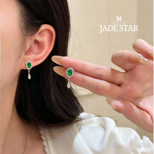 MEET ต่างหูเงิน Jade Star ต่างหูเพชร ต่างหูเก๋ๆ ต่างหูแฟชั่น ตุ้มหูเงินแท้ ต่างหูผู้หญิง ต่างหู
