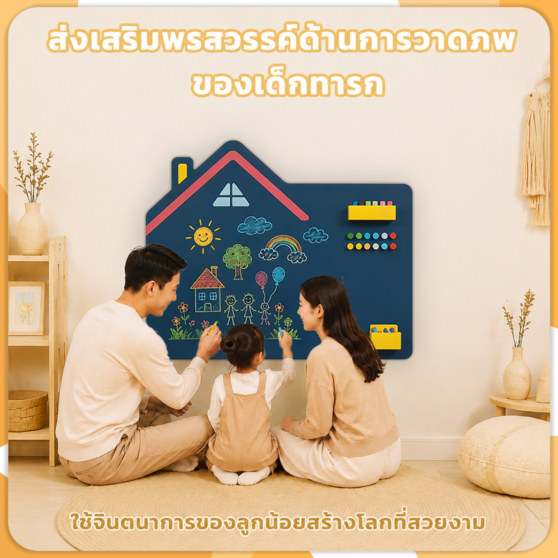 บอร์ดแม่เหล็กบ้าน กระดานดำแม่เหล็ก 100*58/90*58cm ไม่ทำลายผนัง กระดานวาดภาพสำหรับเด็ก แม่เหล็กดูด ลบออกได้ รูปที่ 4
