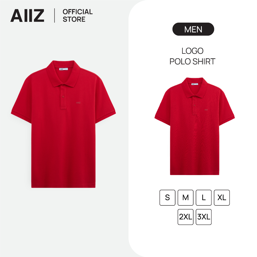 AIIZ เสื้อโปโลผู้ชายสีพื้นพิมพ์โลโก้ AIIZ Men’s AIIZ Logo Polo Shirt