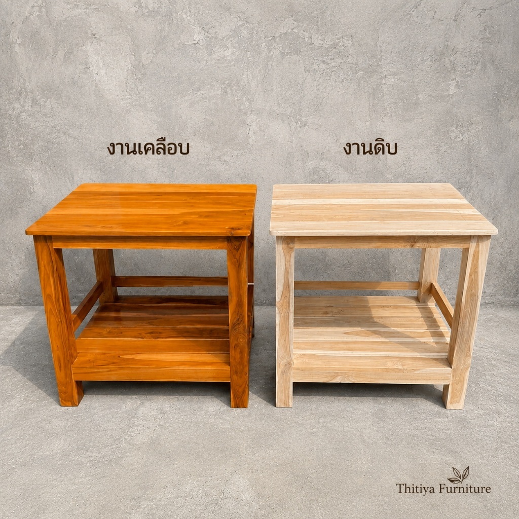 โต๊ะวางตู้เย็นมินิ ขาใหญ่อย่างดี ไม้สักแท้ ขนาด50x60xสูง60ซม โต๊ะกลาง โต๊ะวางตู้ปลา