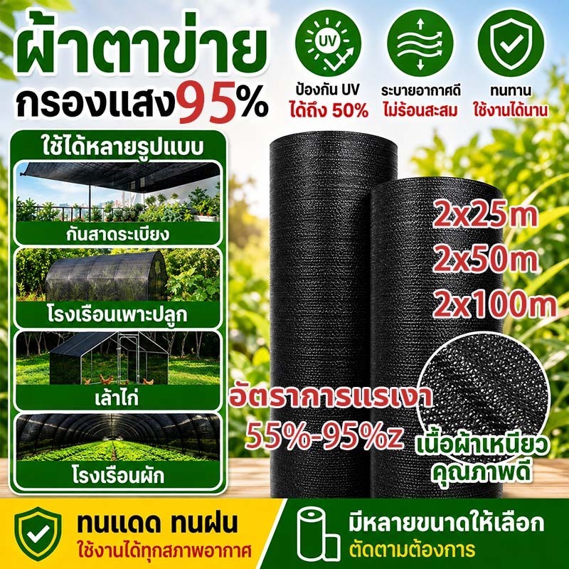 สแลนกันแดด ตาข่ายบังแดด วัสดุโพลีโพรพิลีน สีดำ ขอบไม่เย็บ เกรดประหยัด กรองแสงป้องกันความร้อน สำหรับโรงปลูกพืช เกษตรทำสวน