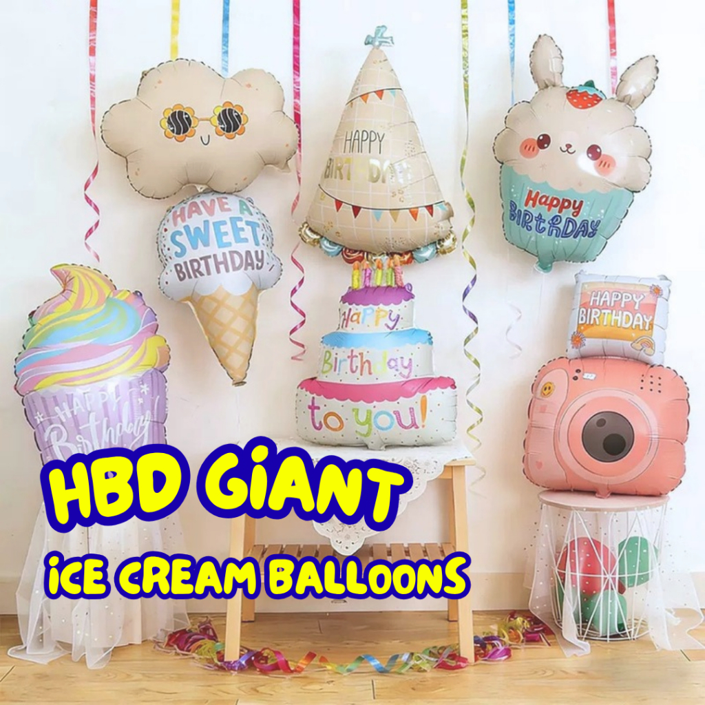 [ร้านไทย] - 🍰 ลูกโป่งฟอยล์งานวันเกิด เค้ก ไอศครีม ต้นคริสต์มาส มินิมอล 🎉