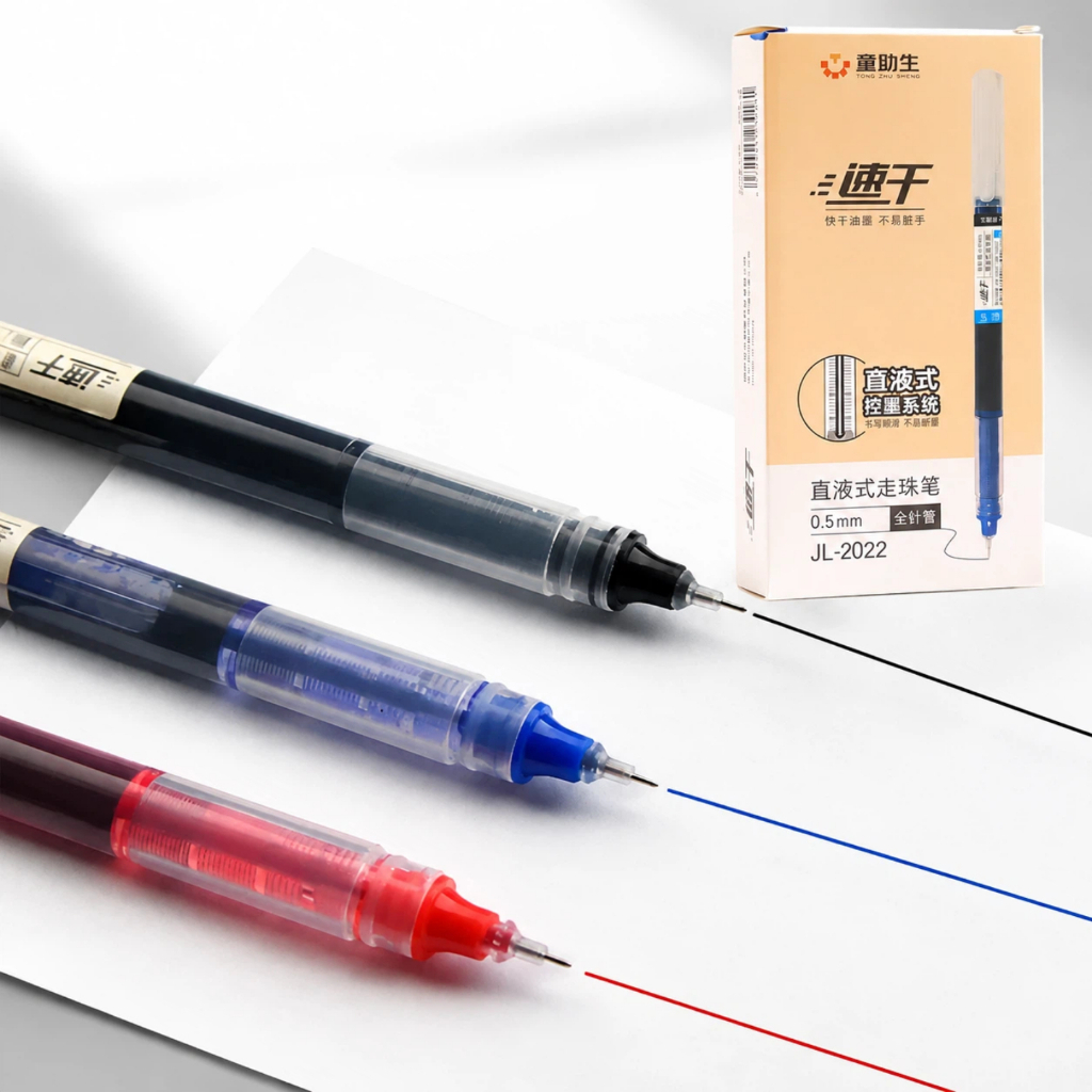 ปากกาเจล 0.5 มม. เขียนลื่น หมึกแห้งเร็ว สีดำ/น้ำเงิน/แดง แพ็ค 12 ด้าม ปากกานักเรียน ใช้สอบและสำนักงาน พร้อมส่ง