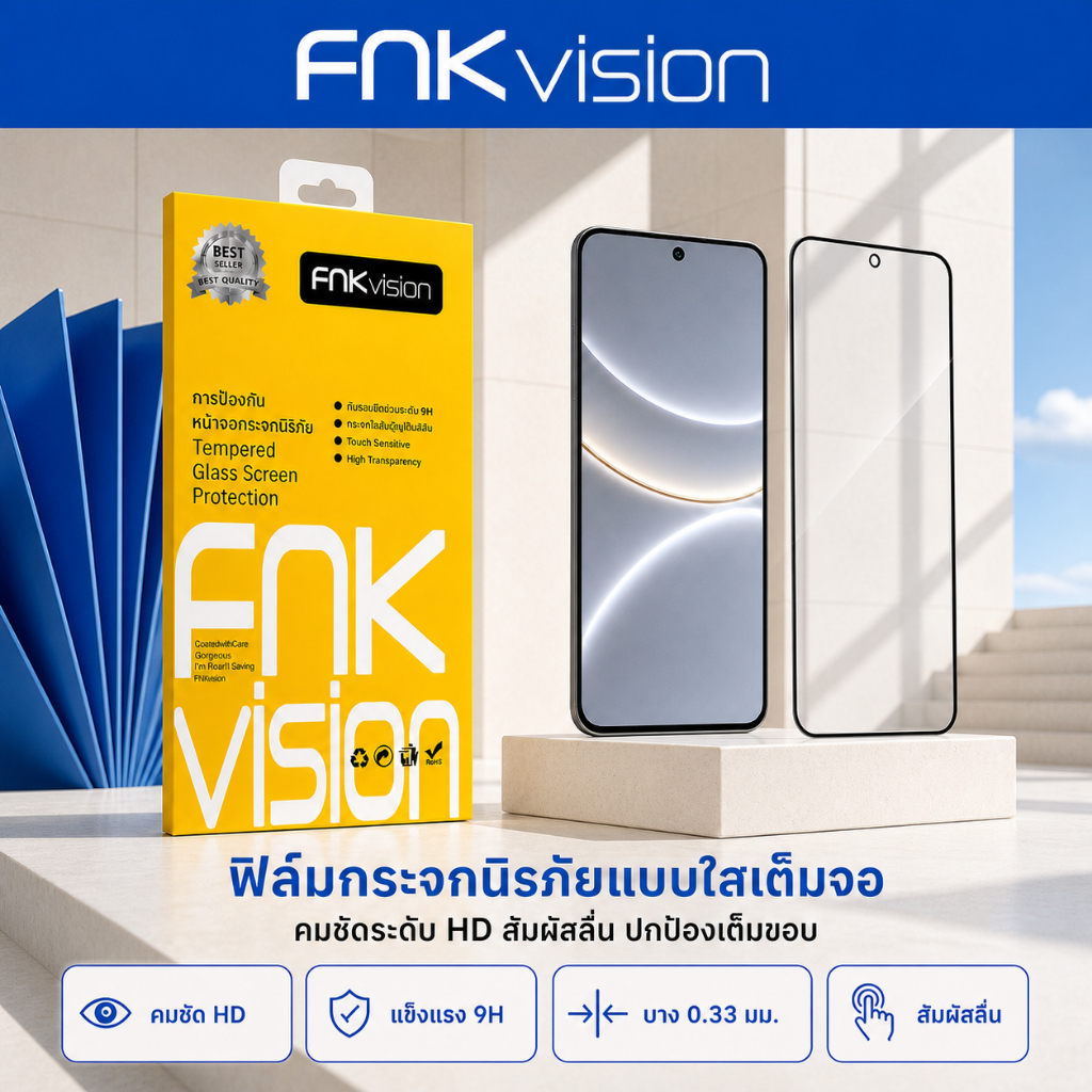 FNKvision ฟิล์มกระจกใส HD OPPO Reno14/F/Pro 5G Reno15/F/Pro/Pro Max 5G Reno16/F/Pro 5G เต็มจอ กาวเต็มแผ่น