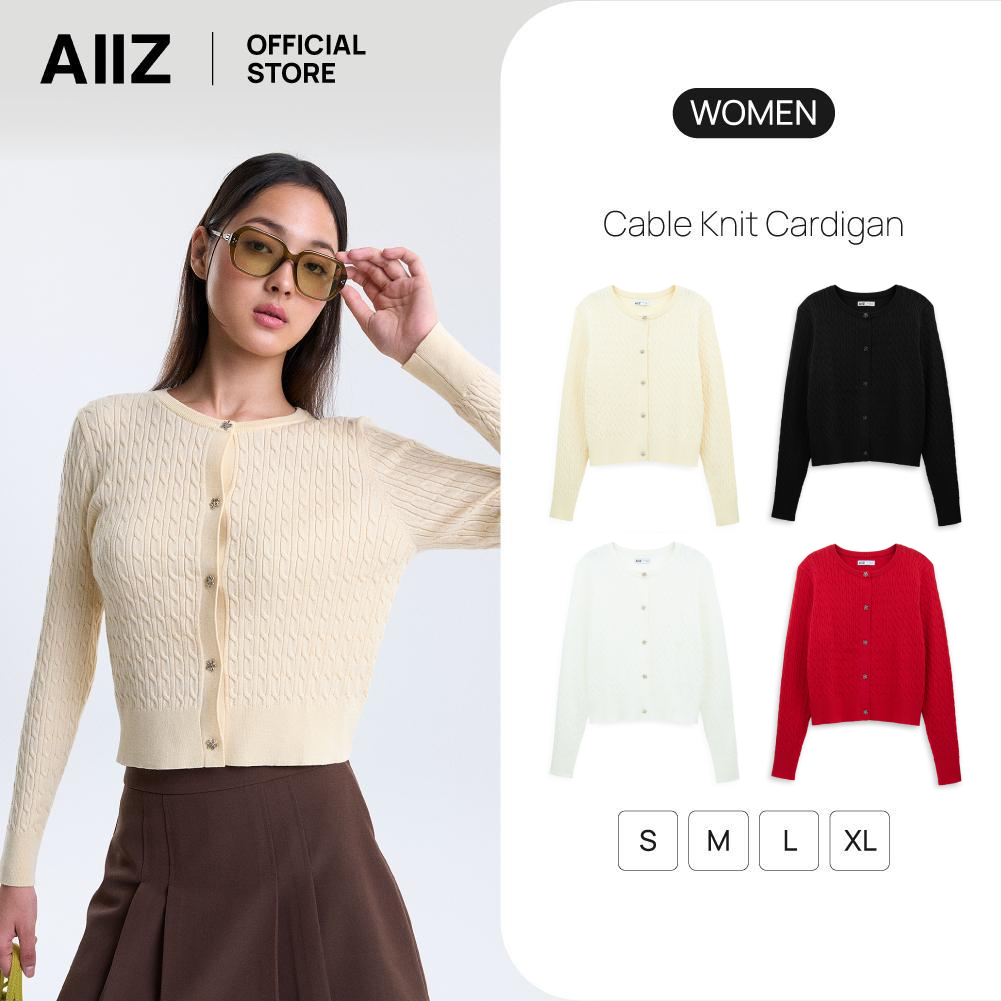 AIIZ (เอ ทู แซด) - AIIZ เสื้อคาร์ดิแกนผู้หญิง ผ้าถักทอลายเคเบิล AIIZ Women's Cable Knit Cardigan
