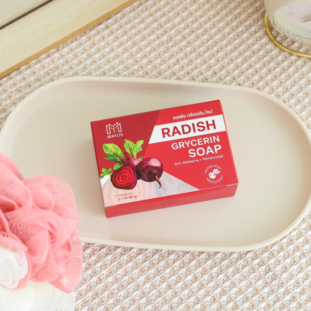 MAYLIS สบู่กลีเซอรีนหัวไชเท้า Radish Glycerin Soap 60g คอลลาเจนอาร์บูติน ลดเลือนจุดด่างดำกระจ่างใส