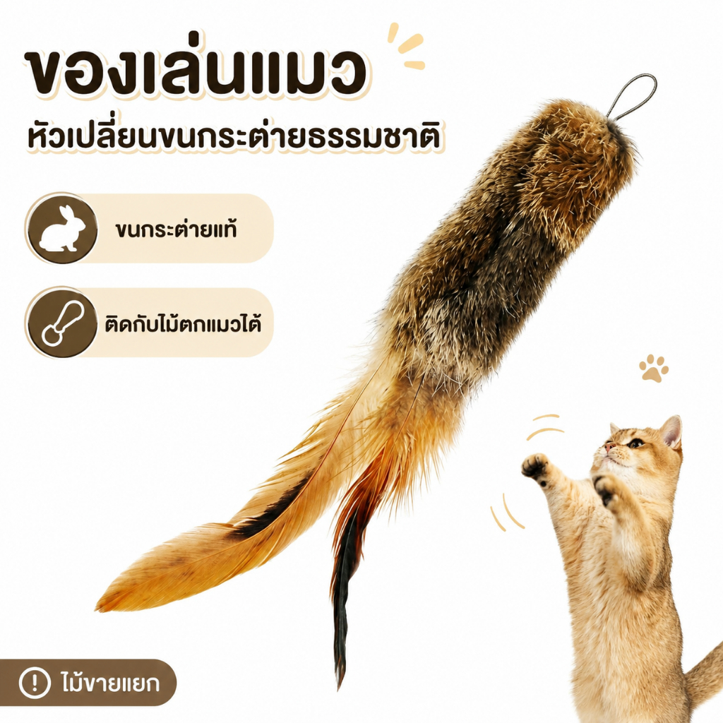 พร้อมส่ง ไม้ตกแมวขนสัตว์และขนนก ของเล่นแมวแบบแขวน กระตุ้นการล่า เล่นเองได้ ขนนุ่มนิ่ม