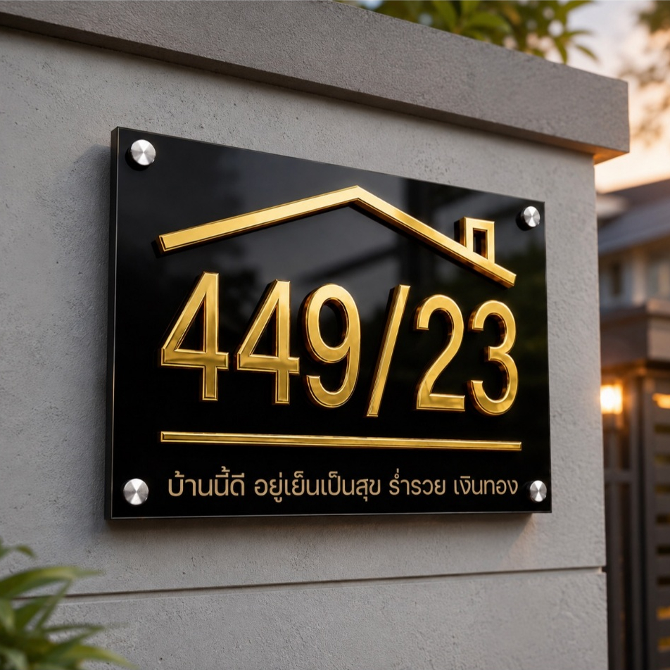 ป้ายบ้านเลขที่อะคริลิคสไตล์โมเดิร์น แจ้งเลขที่บ้านในช่องแชทหรือหมายเหตุ