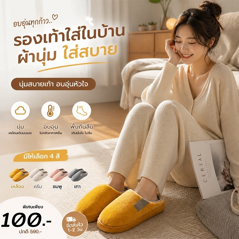 รองเท้าใส่ในบ้าน ผ้ากำมะหยี่ รองเท้าใส่เดินในบ้าน กันลื่น slipper สลิปเปอร์ สีพื้น รองเท้าแตะ สําหรับผู้หญิง และผู้ชาย