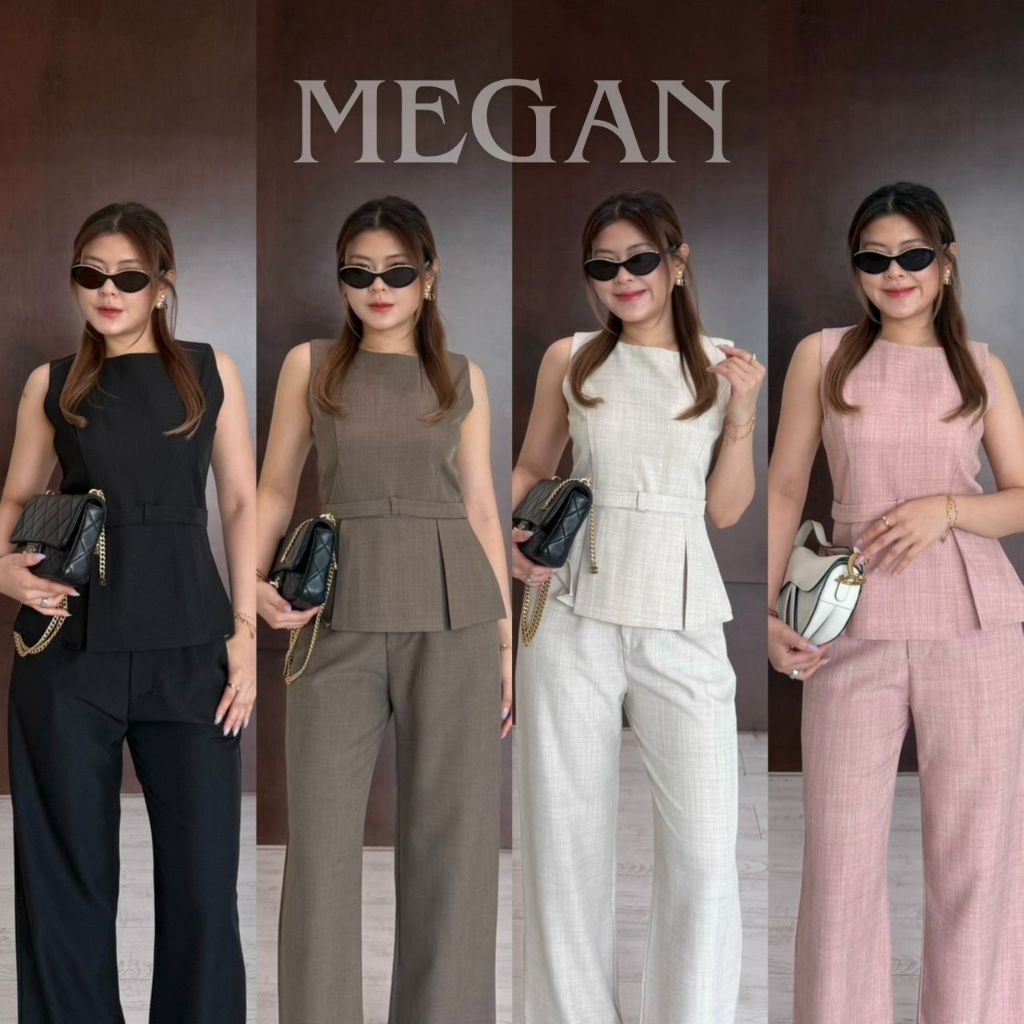 Megan Set :: ชุดเซ็ท 2 ชิ้นขายาว ชุดเซ็ทขายาวเสื้อแขนกุดแต่งระบายชายล่าง เสื้อแขนกุดแต่งเข็มขัด ทำงาน BETTY (B084)