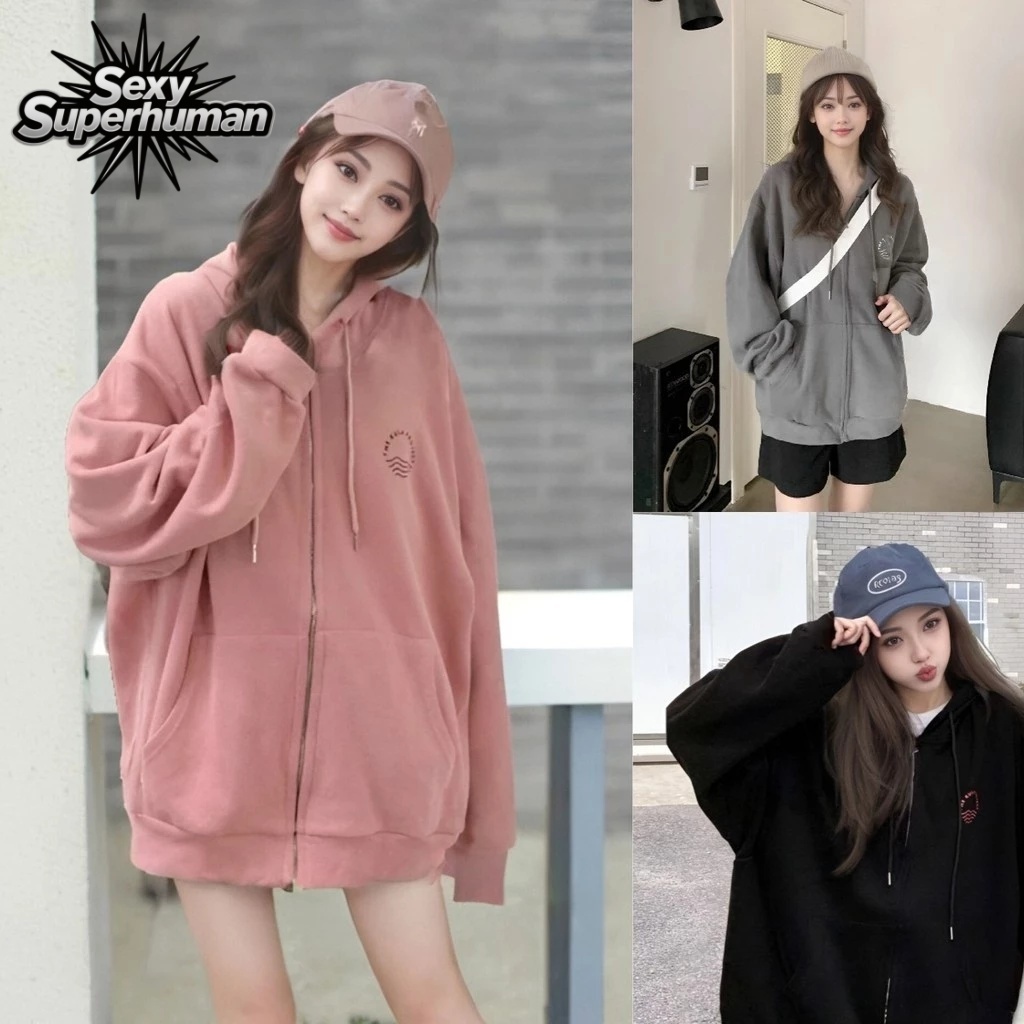 เสื้อฮู้ดแขนยาว Oversize สไตล์เกาหลี Unisex กันหนาว เนื้อนุ่มสบาย ใส่ได้ทุกวัน