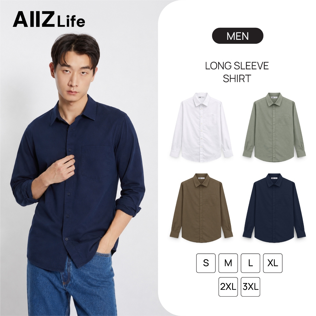 AIIZ (เอ ทู แซด) - AIIZ เสื้อเชิ้ตผู้ชายแขนยาวสีพื้น AIIZ Men's Long Sleeve Shirt